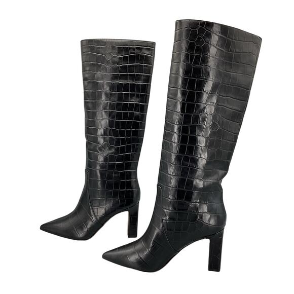 NEW Aldo Women’s Cadigoder Pointed Toe Croc Knee High Boots Black Size 7M - Picture 2 of 10